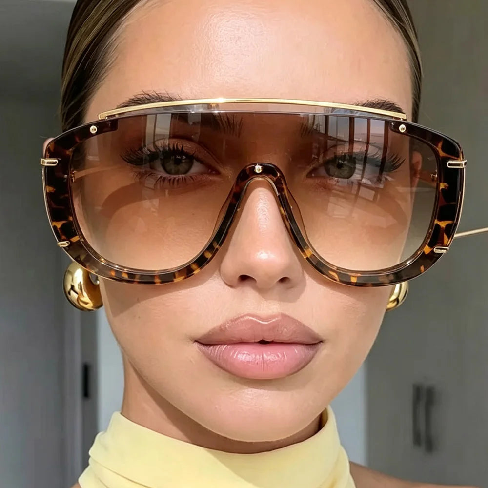 Sunglasses Oversize Shield Alloy Frame Black | KIMLUD