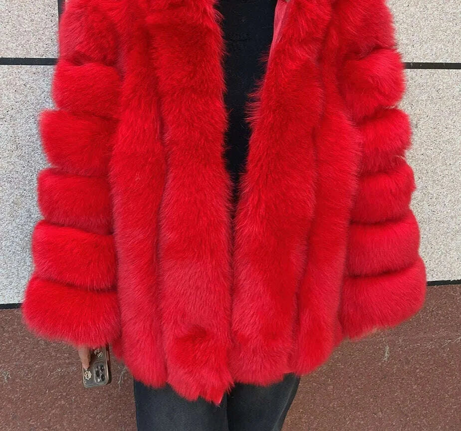 KIMLUD, Women's clothing fur coat red fox coat vertical stripe silver fox red fox fur coat fox fur coat women's natural fur coat coat, KIMLUD Womens Clothes