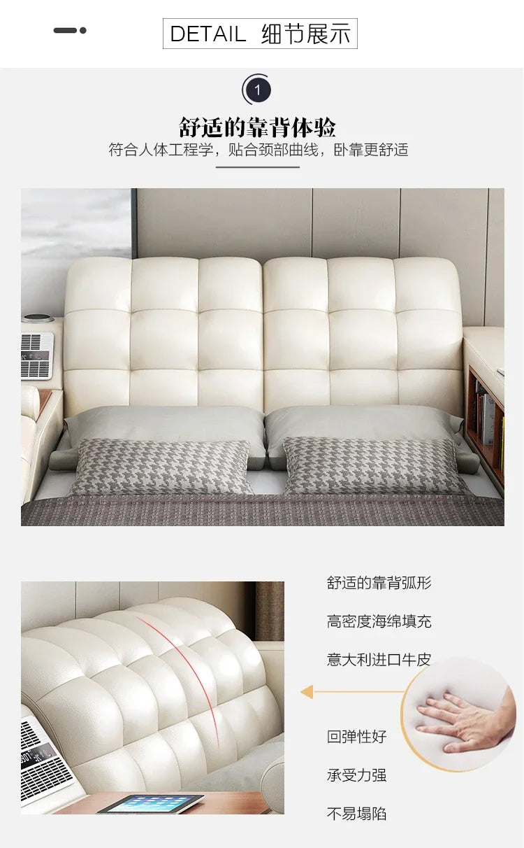 Genuine Leather Bed Tech Smart Multifunctional Massage, Bluetooth Speaker, Air Cleaner — White | KIMLUD