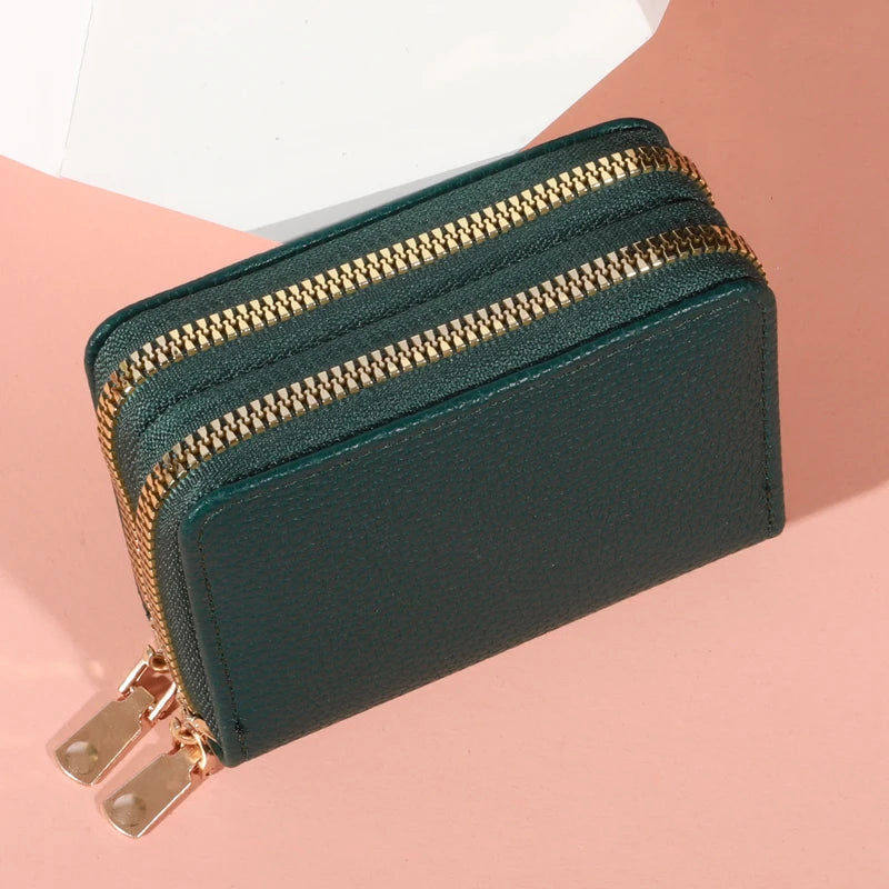 Zippered LycheePattern Coin Purse — Black | KIMLUD