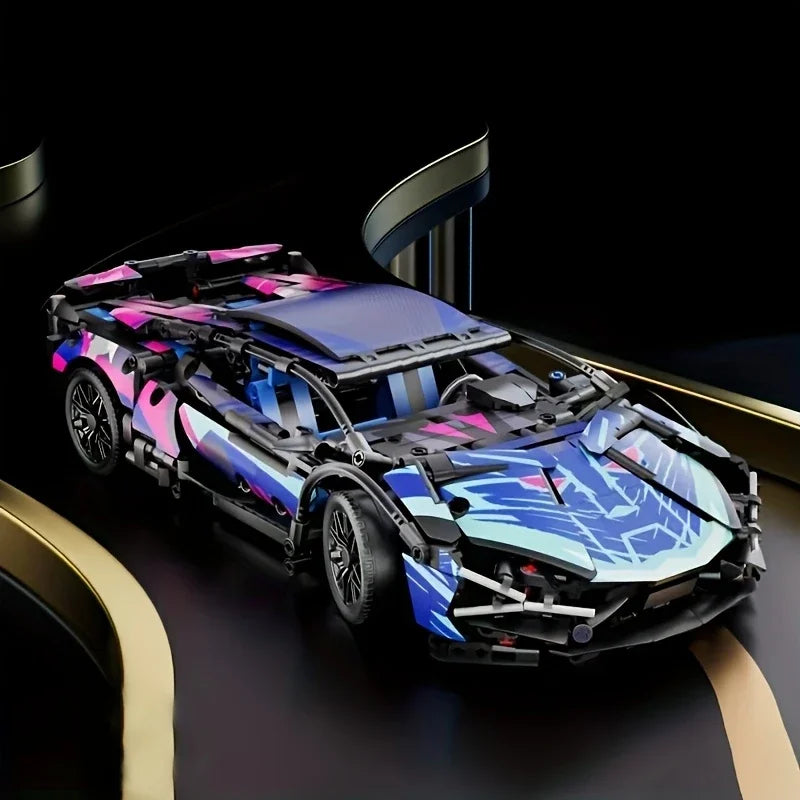 1690 Colorful Cyber Sports Car Building Block Set / Fashionable Design Eye-Catching Door Title/Difficulty DIY Car Model Display/