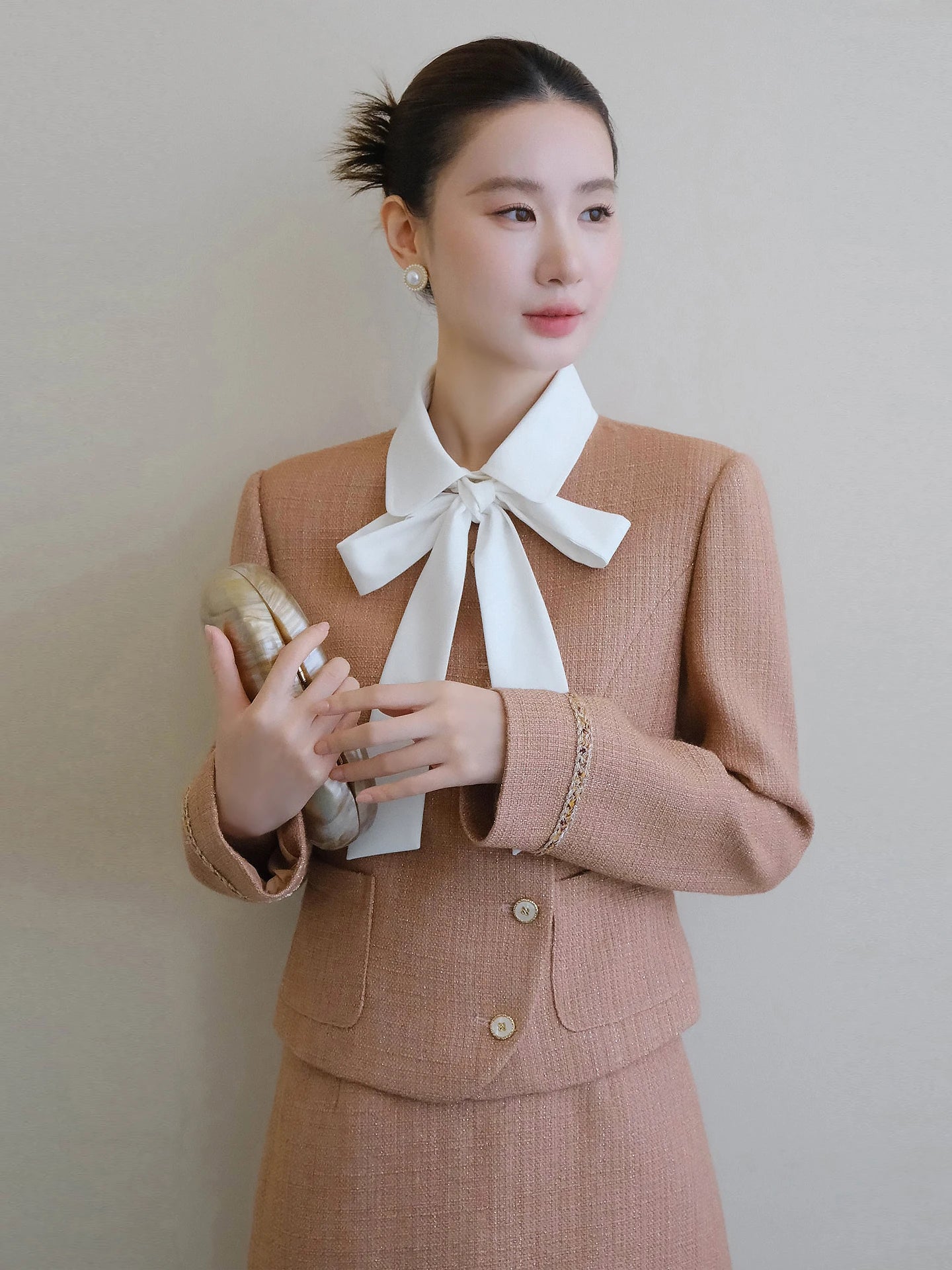 XXNING Luxury Faion Set Women's Autumn Winter ort Coat Skirt Two-Piece Suit Ele Lady Sle Knot Design