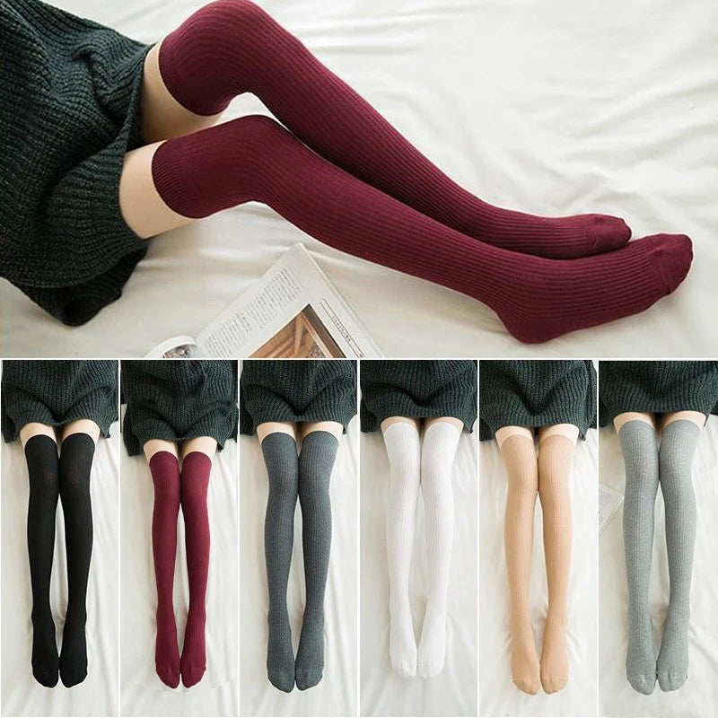 Knit Ultra-Warm Over-Knee Stockings Striped — Black | KIMLUD