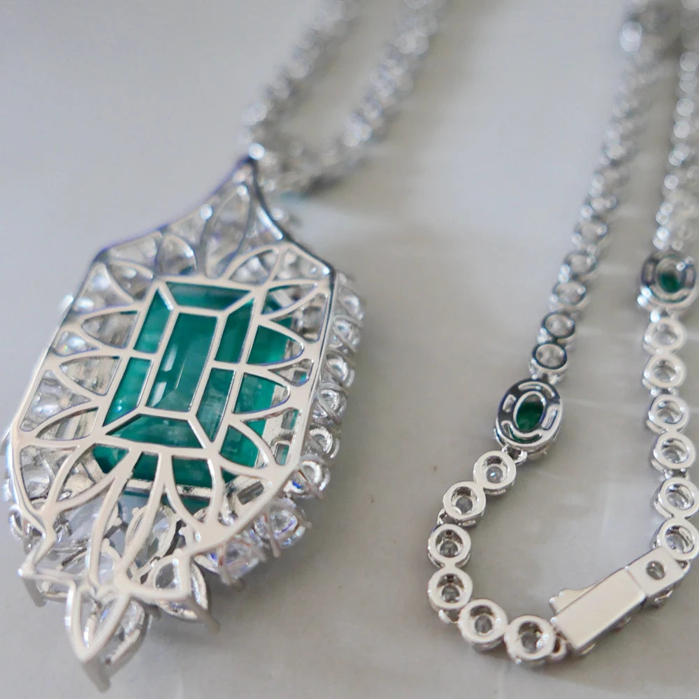 KQDANCE Large 20*26mm Green Stone Lab Emerald Pendant For All-matching CZ Diamonds Tennis Chain Necklaces Wedding Jewelry Woman