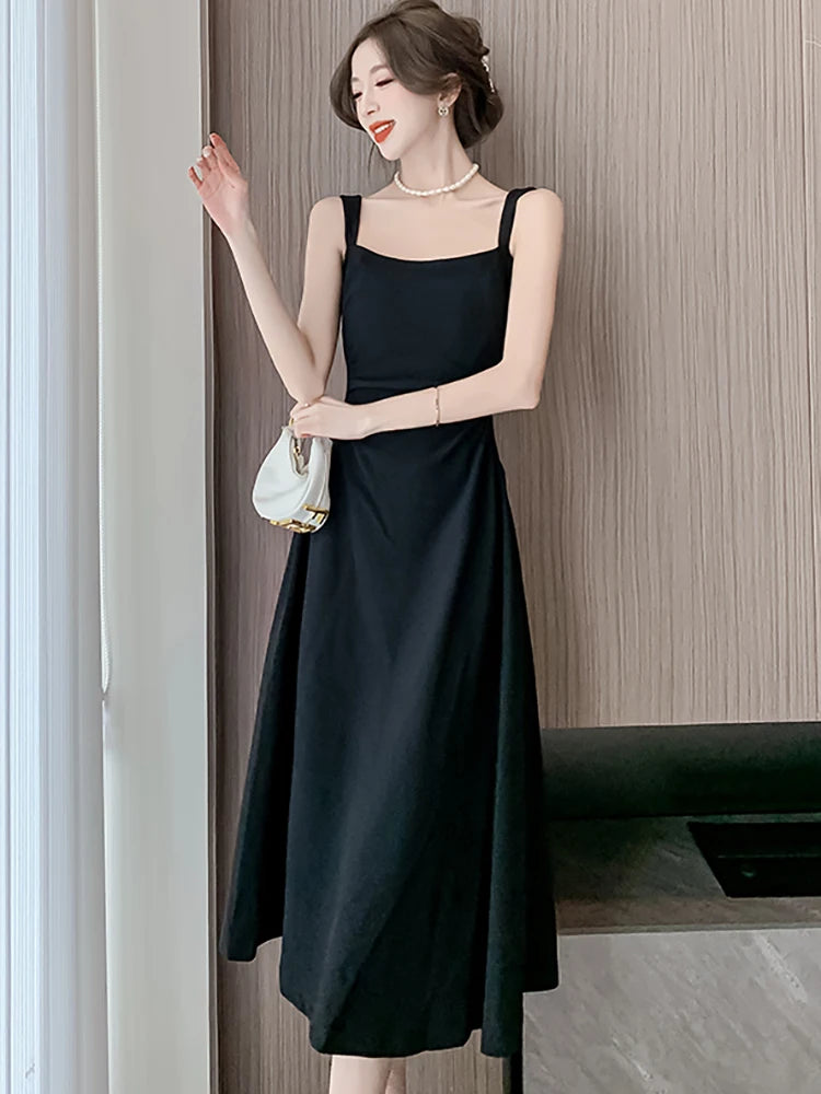 Square-Collar Bodycon Midi Dress Long — White | KIMLUD