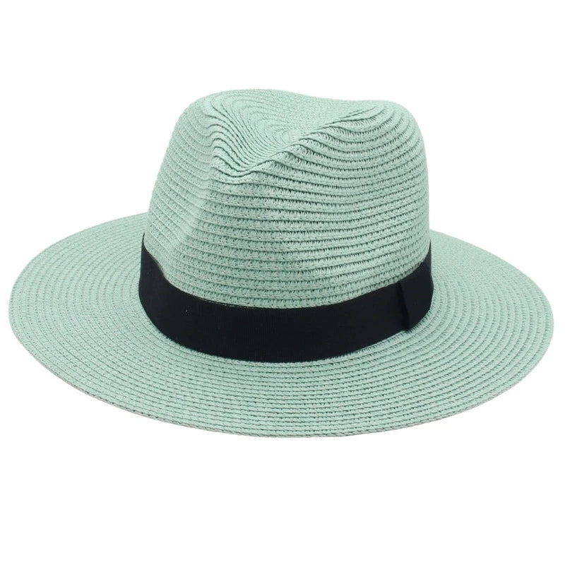Spring and Summer Hot Selling Panama Straw Hat Square Black Ribbon Korean Style Hat for Men and Women Jazz Hat Panamahat
