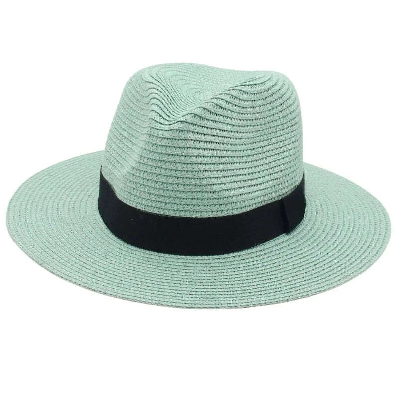 KIMLUD, Spring and Summer Hot Selling Panama Straw Hat Square Black Ribbon Korean Style Hat for Men and Women Jazz Hat Panamahat, KIMLUD Womens Clothes