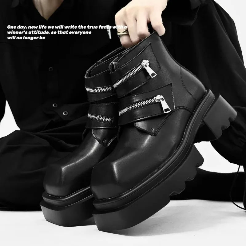 2026 High Quality Men Derby Boots Elegant Thick Sole Punk Rock Knight Boots Men's Leather Shoes Motorcycle Western Chelsea Boot