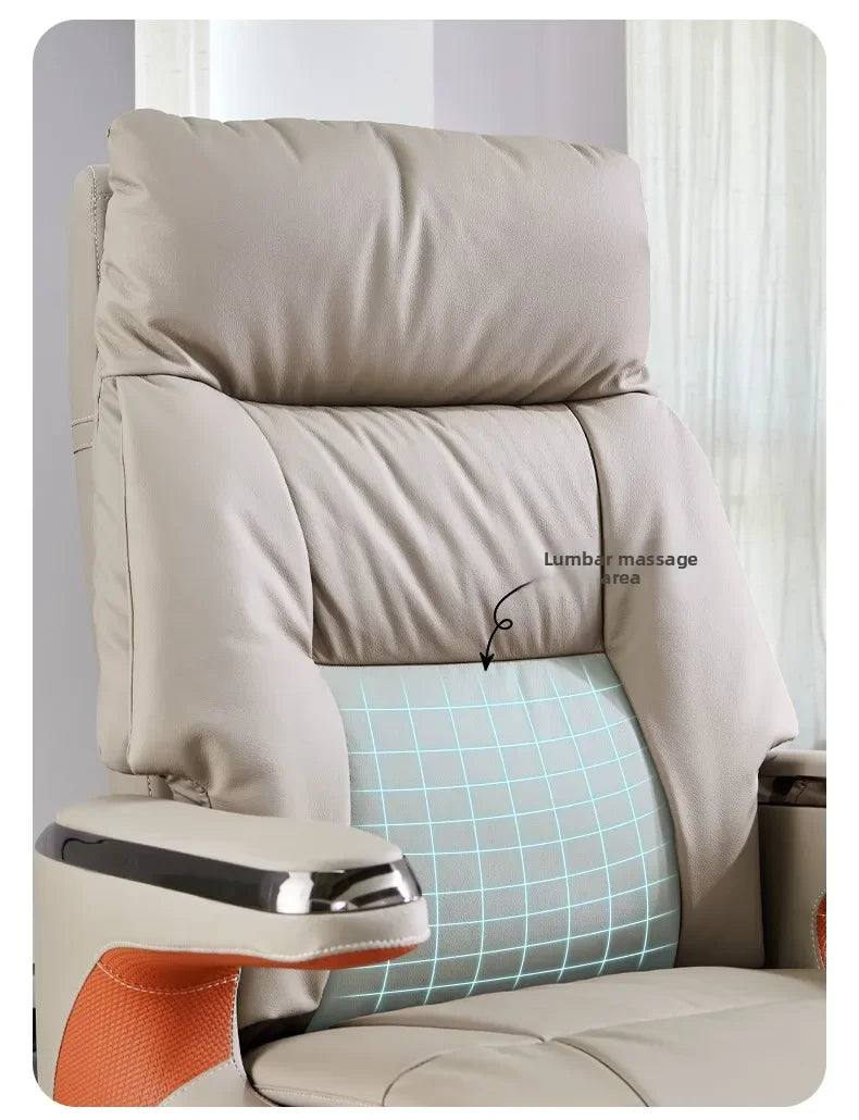 Genuine Leather Executive Office Chair Massage — Cream | KIMLUD