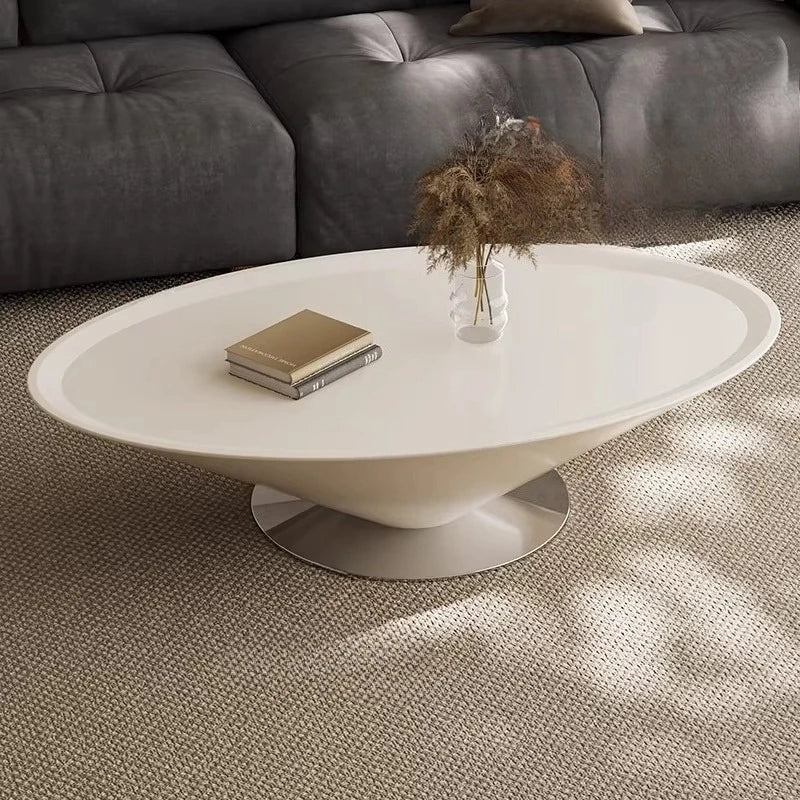 Minimalist Round Coffee Table Unique Aesthetic — White | KIMLUD