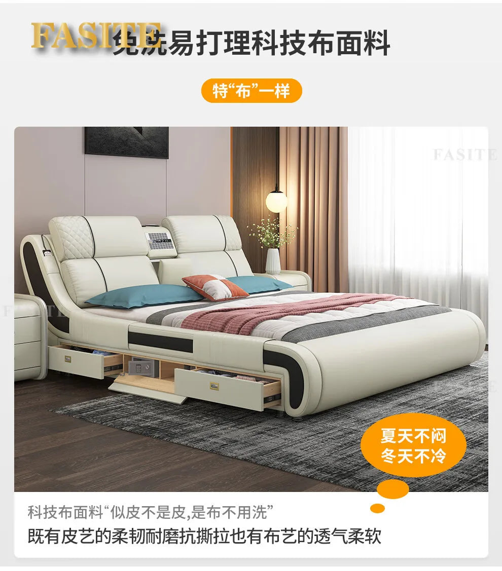 Modern Simple Massage Bed Luxury Water Proof Design Bedframe Double Bed Smart White Nordic Furniture