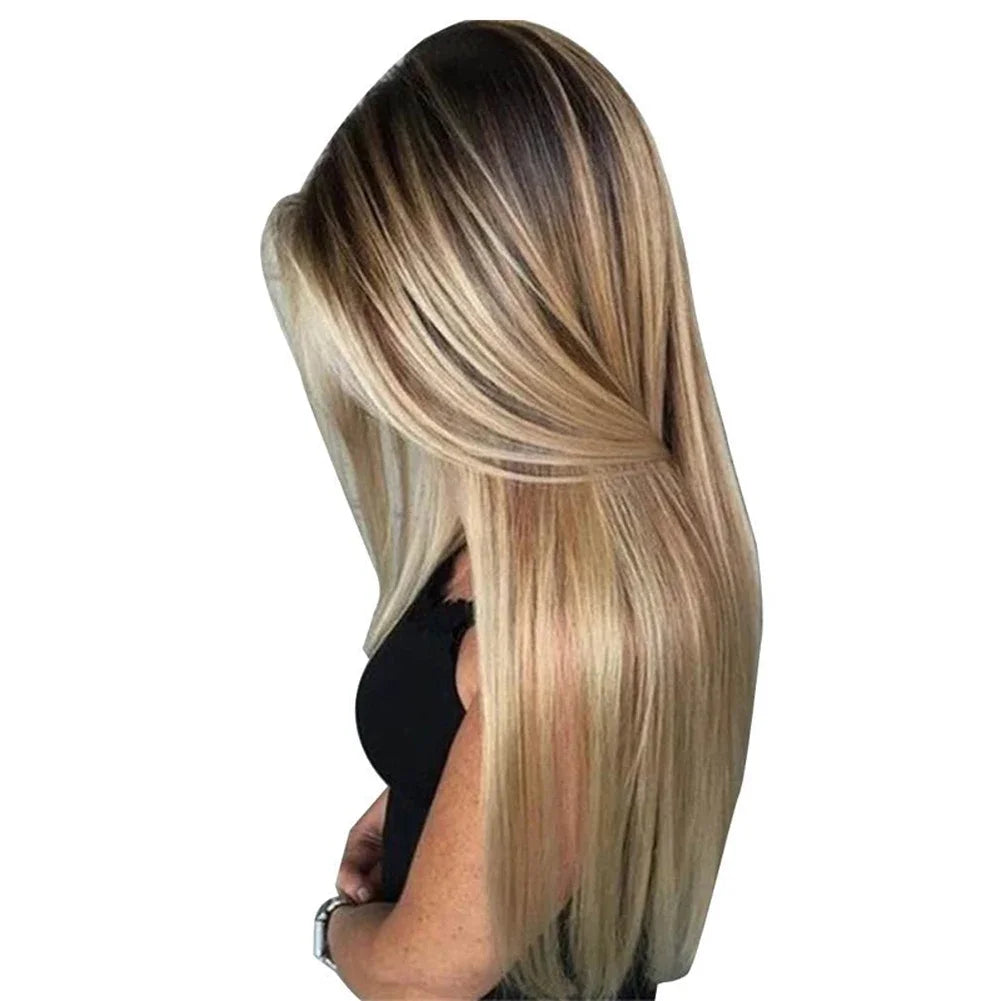 KIMLUD, 72cm Women Long Straight Wig With Hair Net Blonde Synthetic Hair Wigs Headgear For Daily Wear, KIMLUD Womens Clothes
