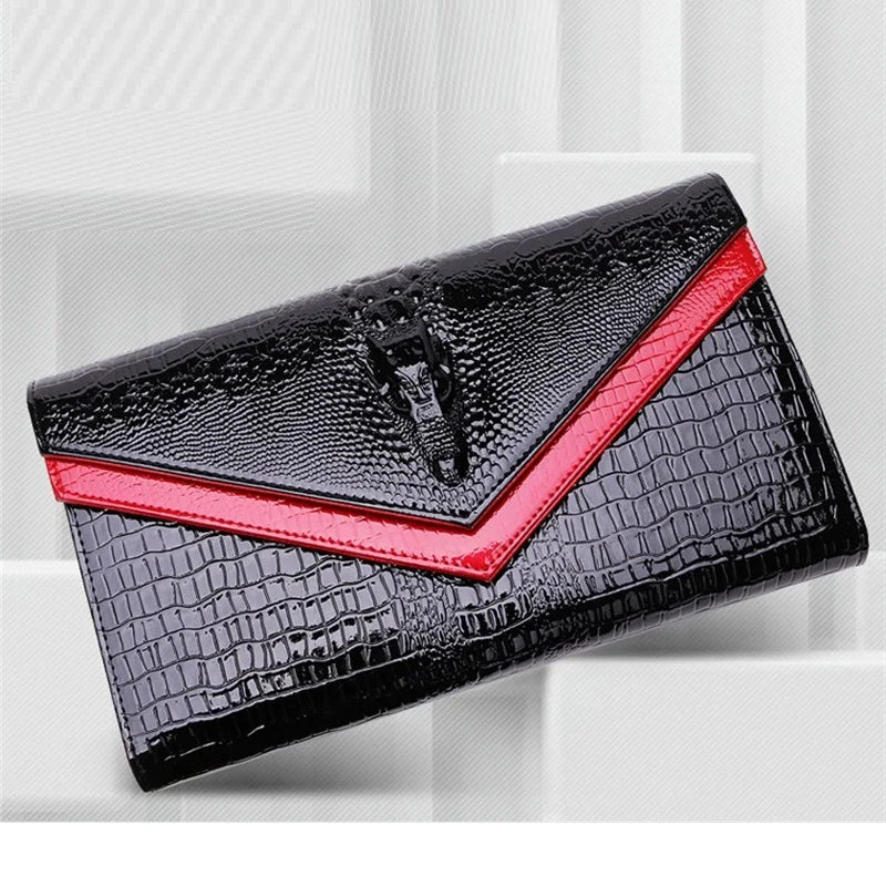 Genuine Leather Alligator-Pattern Clutch Bag — Black | KIMLUD