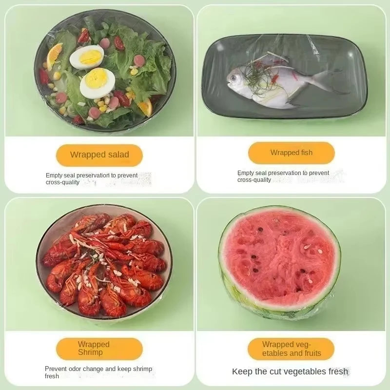 Disposable Food Cover Elastic Saran Wrap Fresh-keeping Lid Fruit Covers Cling Film Shower Caps Kitchen Storage Bags Organizer