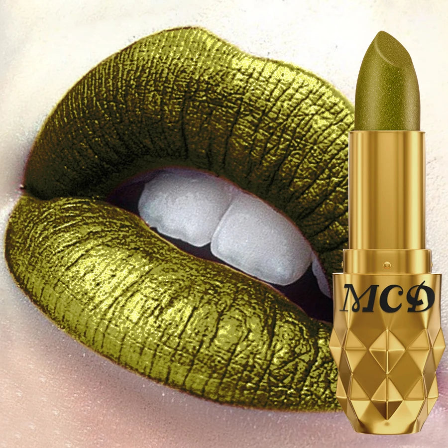 Pearlescent Metallic Lipstick Bold Glitter Long-Lasting Hydrating Comfort — Bronze-Gold | KIMLUD