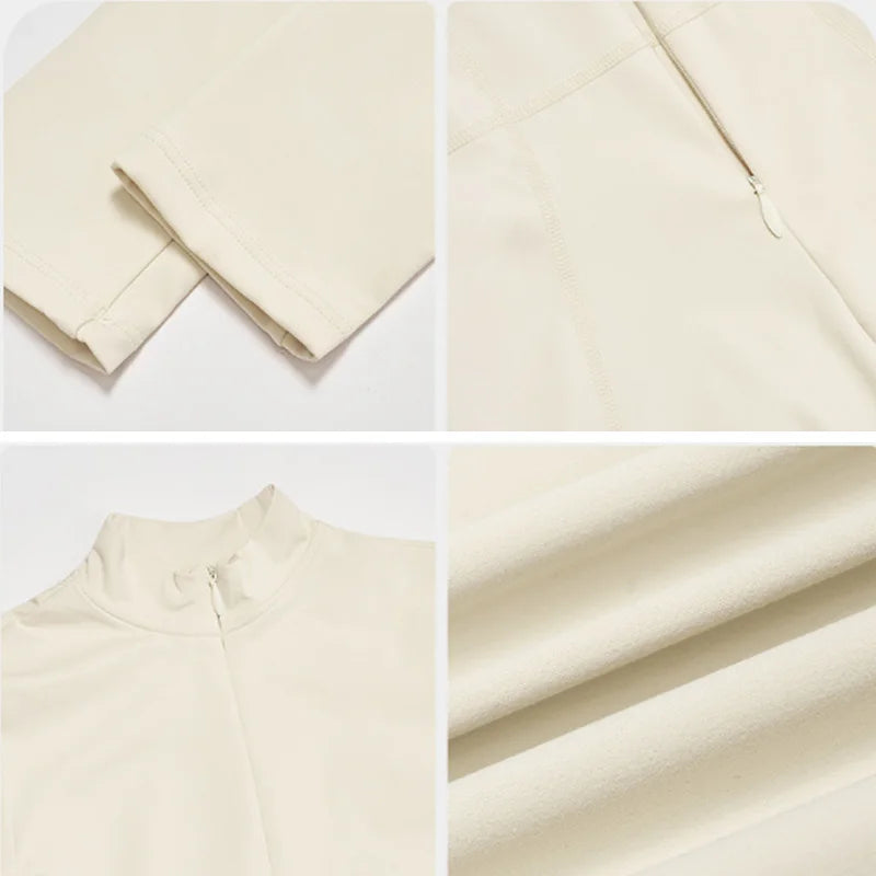 Jumpsuit – Zipper Long Sleeve – Nylon Elastane Broadcloth | KIMLUD