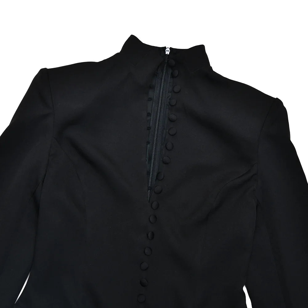 Polyester Single Breasted Stand Collar Bodycon Mini Dress — Black | KIMLUD