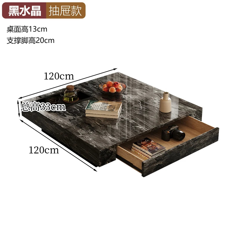 Marble-Top Side Table Minimalist Nordic With Subtle Veining — Onyx-Black | KIMLUD