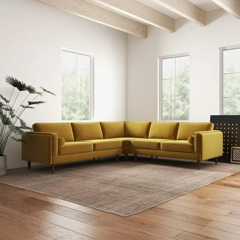 Velvet Corner Sectional Sofa SShaped — Amber Yellow | KIMLUD