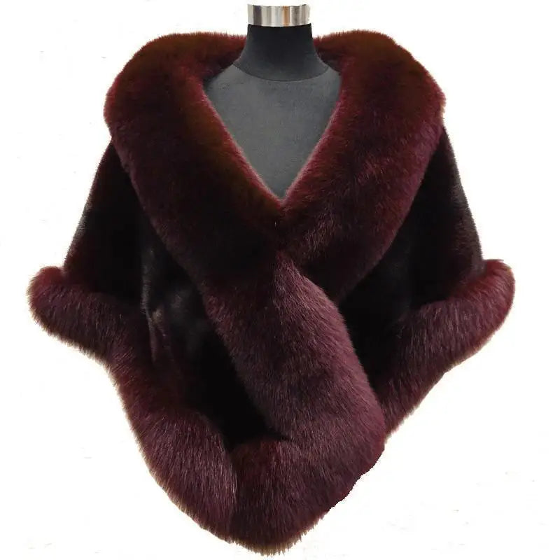 2026 imitation mink women's fox fur collar shawl scarf cloak mink fur coat Bridal dress hairy large shawl cape short coat