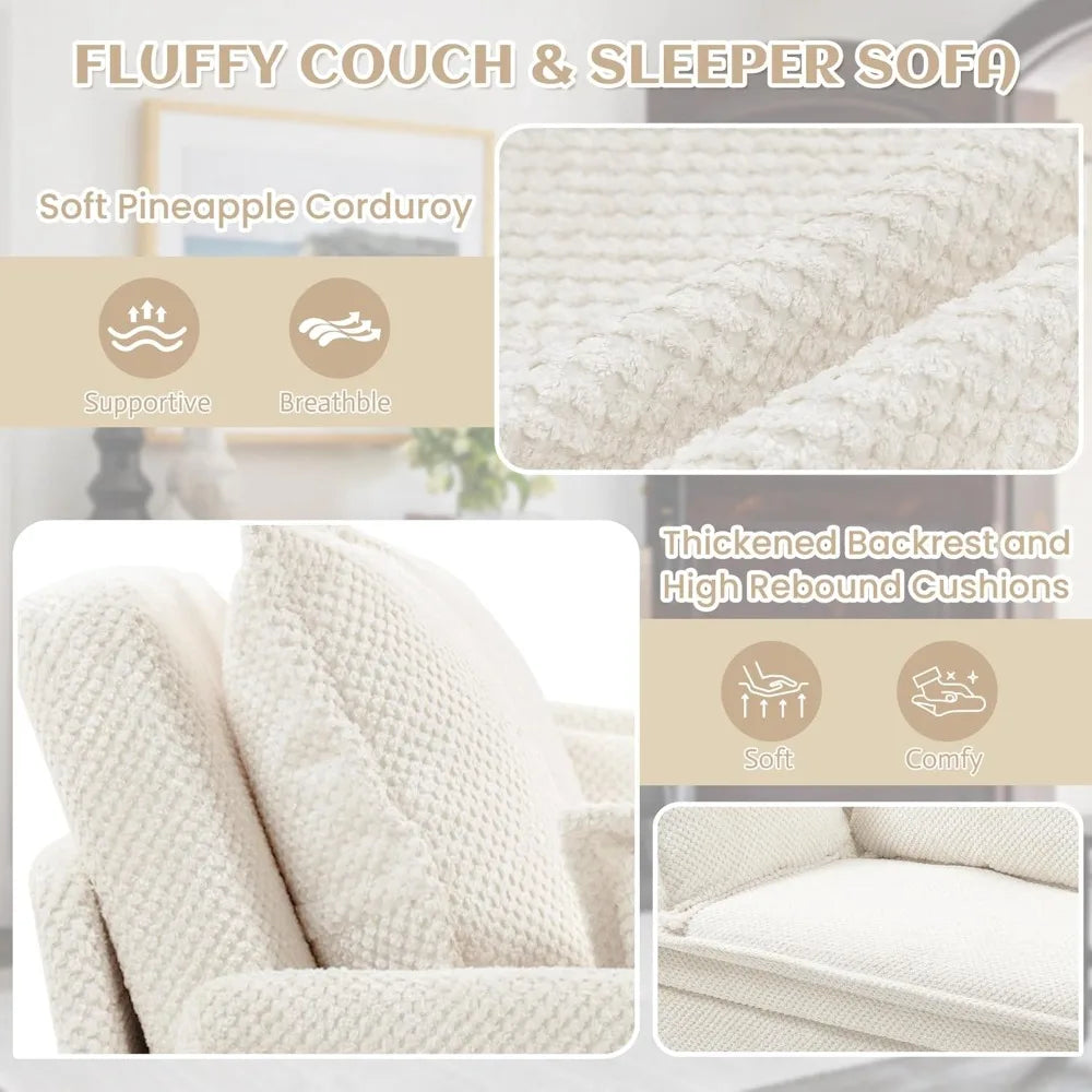 74" King Pull Out Sofa Bed - Convertible Sleeper Sofa Bed, Space Saving Corduroy Loveseat Chaise Lounge with USB Charging, Side