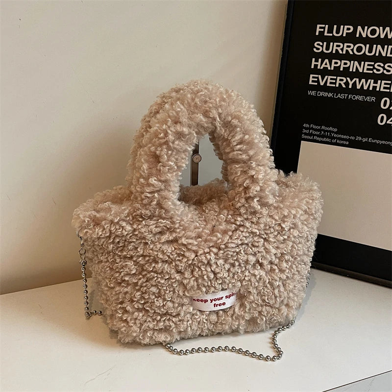 Zipper Sweet Plush Velvet Shoulder Bags for Women Cute Autumn and Winter 2025 New Solid Color Versatile Youth Women's Handbag