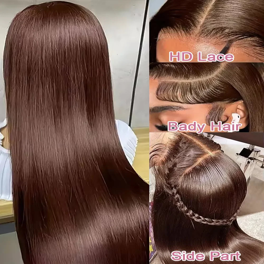 Lace Frontal Wig – Bone Straight – Remy – Chocolate Brown | KIMLUD