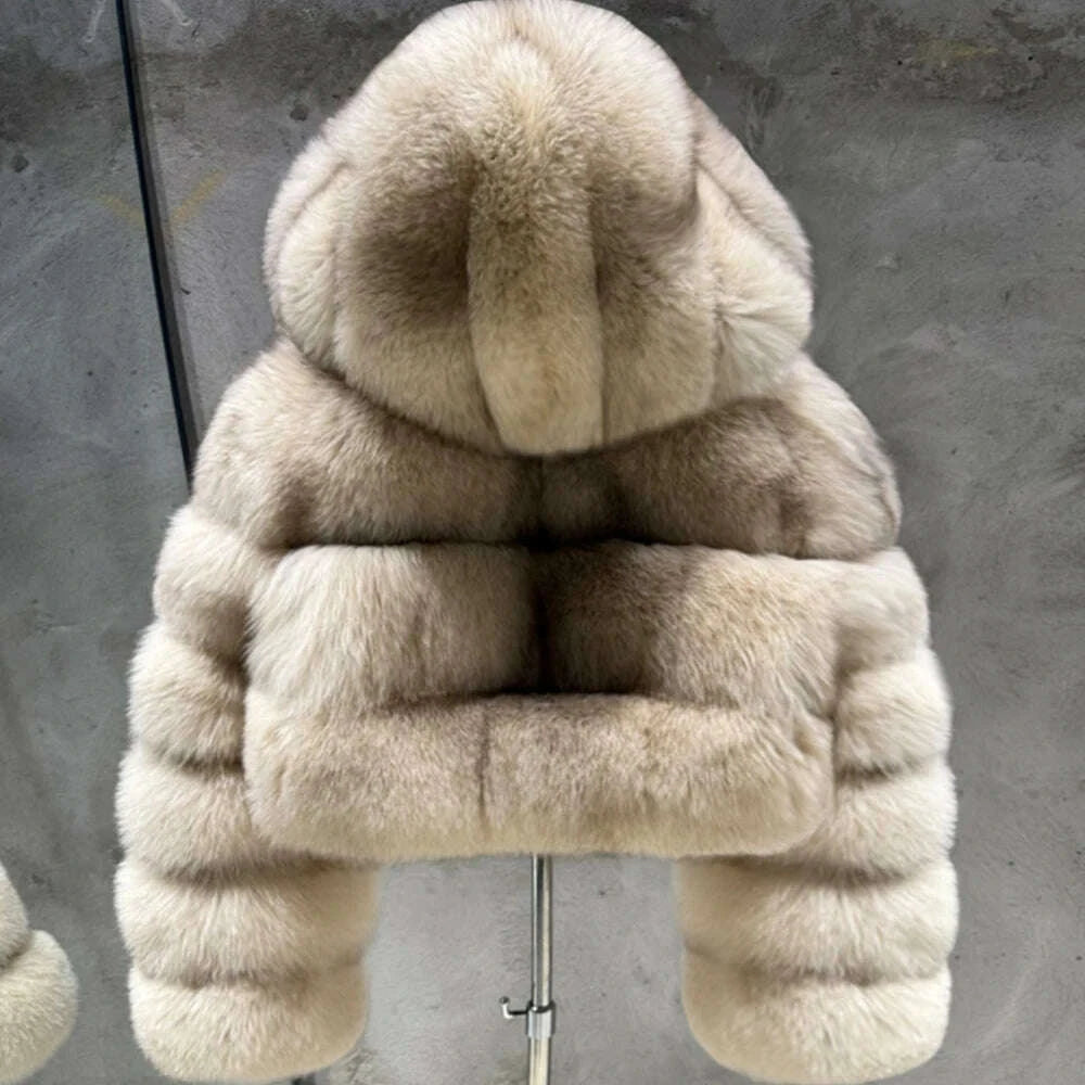 KIMLUD, Women's Full Pelt Real Fox Fur Hooded Jackets, Long Sleeve Outwear, Winter Bomber, Female, 902, KIMLUD Womens Clothes