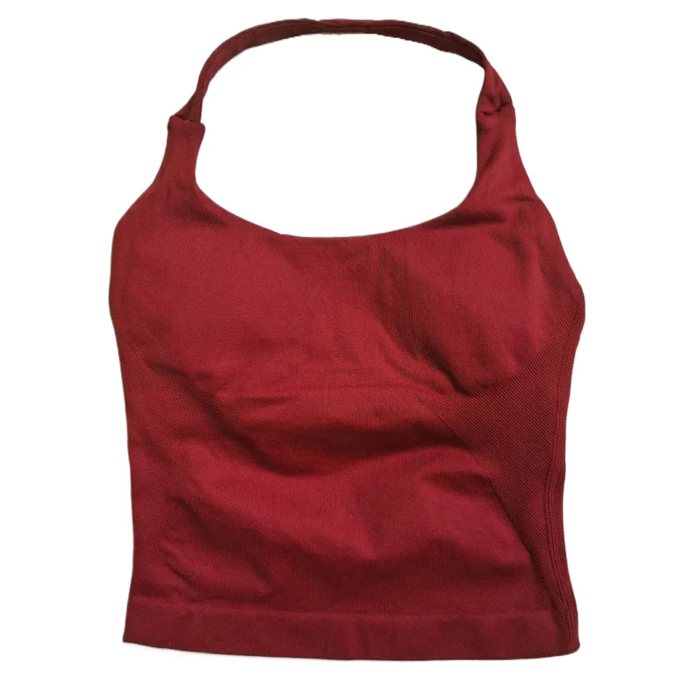 Padded Sports Bra – Backless Strappy – Halter | KIMLUD