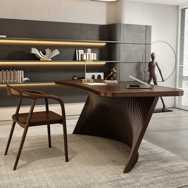 Modern Luxury Executive Desk With Sculptural Pedestal — Black | KIMLUD