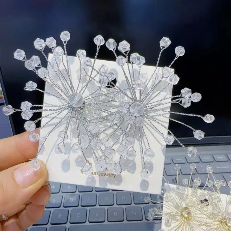 Sparkling Snowflake Earrings Zircon Beaded Flower — Crystal | KIMLUD