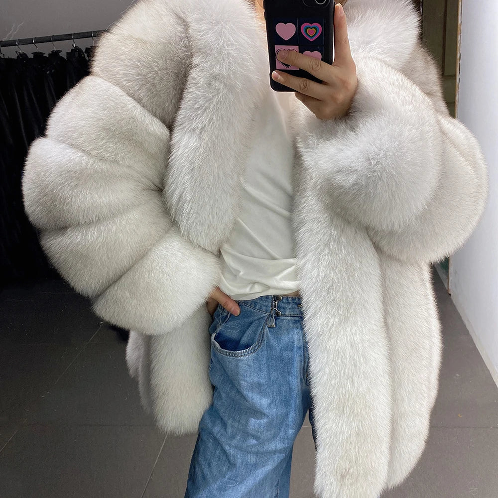 YOLOAgain Hooded Real Fox Fur Jacket Women 2025 Winter Warm Natural Fox Fur Coat Female