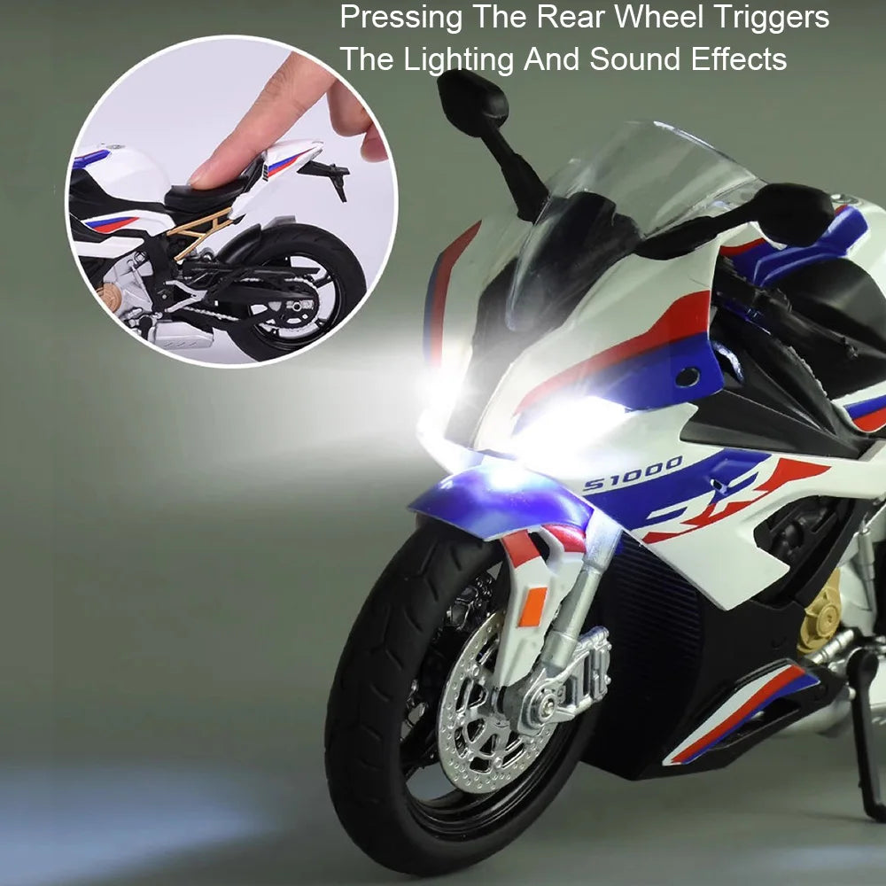 1:12 S1000RR Model Motorcycles Kawazaki NINJA H2R Toys Alloy Diecast Sound Light Shock Absorption Simulation Motorcycle Boy Gift