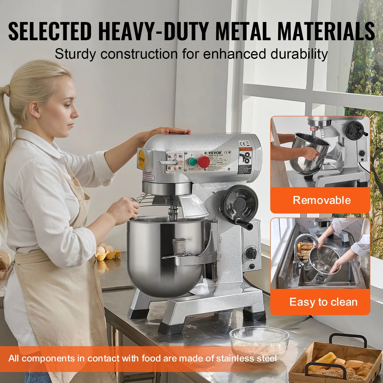 SucceBuy Commercial Food Mixer Commercial Stand Mixer with 3 Speeds Dough Mixer with Stainless Steel Bowl and 3 Attachments