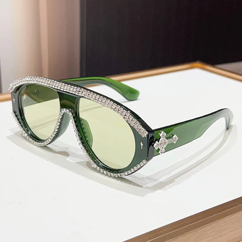 Crystal Rhinestone Luxury Sunglasses — Black | KIMLUD