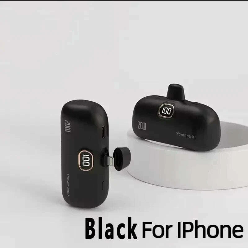 KIMLUD, Mini Power Bank 2000/5000mAh Built Cable Portable Mobile Charger Fast Charger Spare Battery Capsule Power bank For iPhone Type-C, KIMLUD Womens Clothes