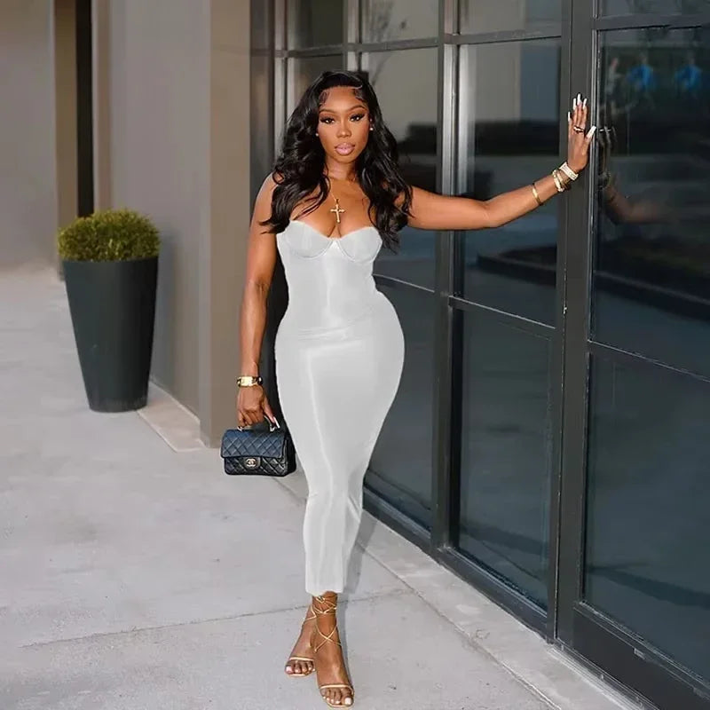 BWQ Women Sleeveless Strapless Bodycon Long Maxi Dress 2025 Summer Birthday Evening Sexy Night Club Party Dresses Vestidos