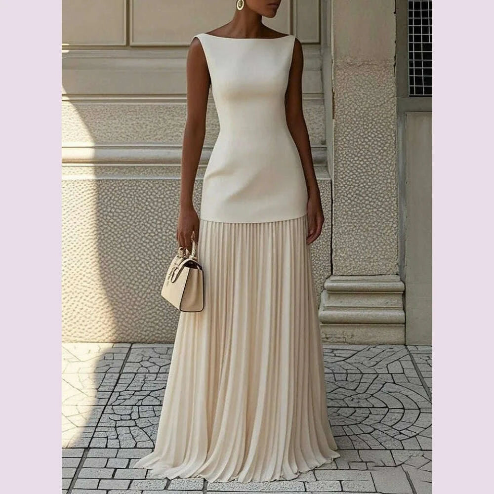 solid slash neck maxi dresses Pleated Skirt Set with Tank Dress 103cm/40.55 Waist black jinsuen mini dress What Shoes To Wear Waist Size::26