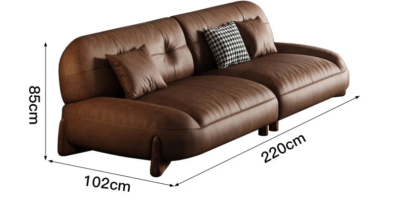 Leather Oil Wax Retro Italian Sofa Compact Design For Small Apartments — Cognac Brown | KIMLUD
