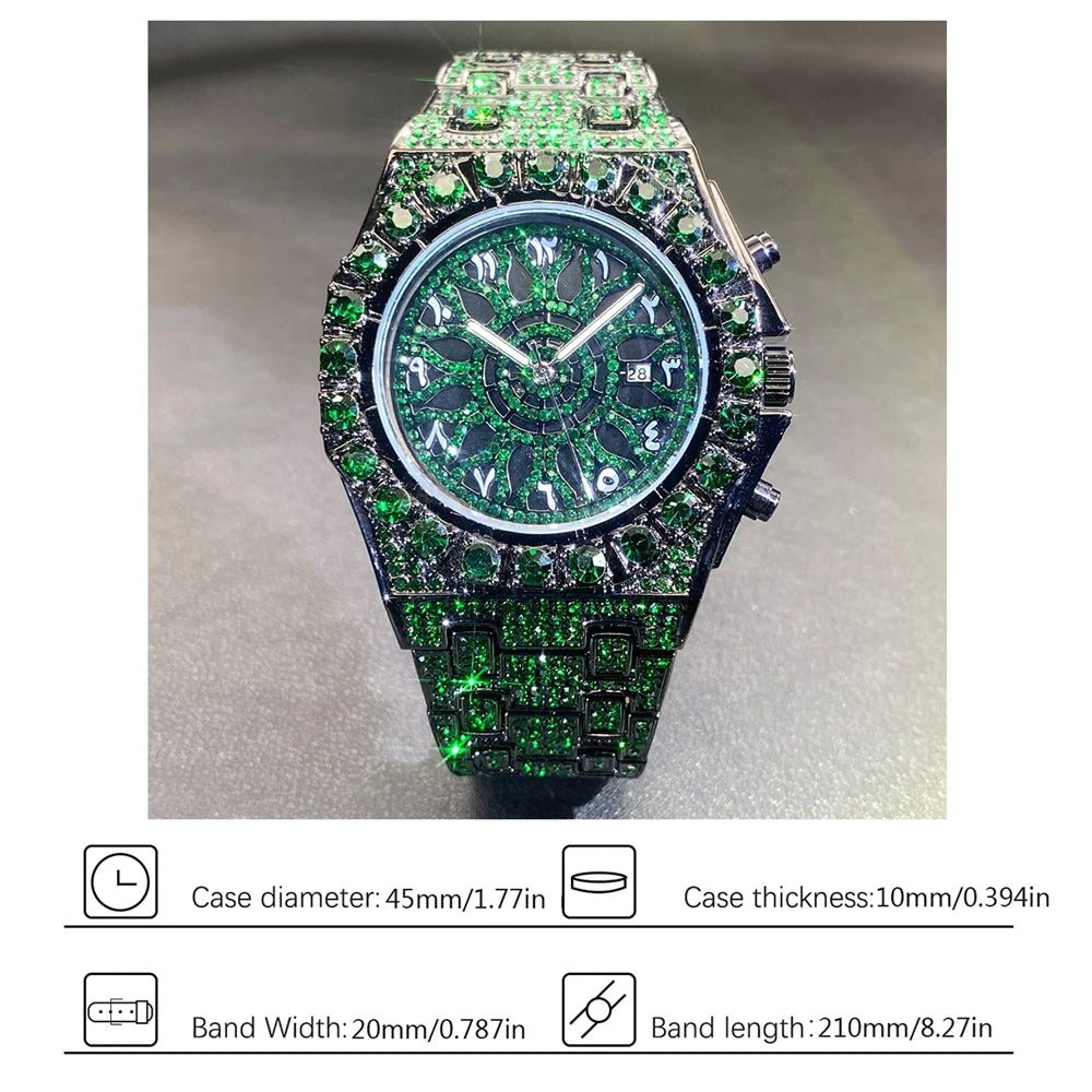 Wristwatch Full Diamond Alloy Case Green Dial | KIMLUD