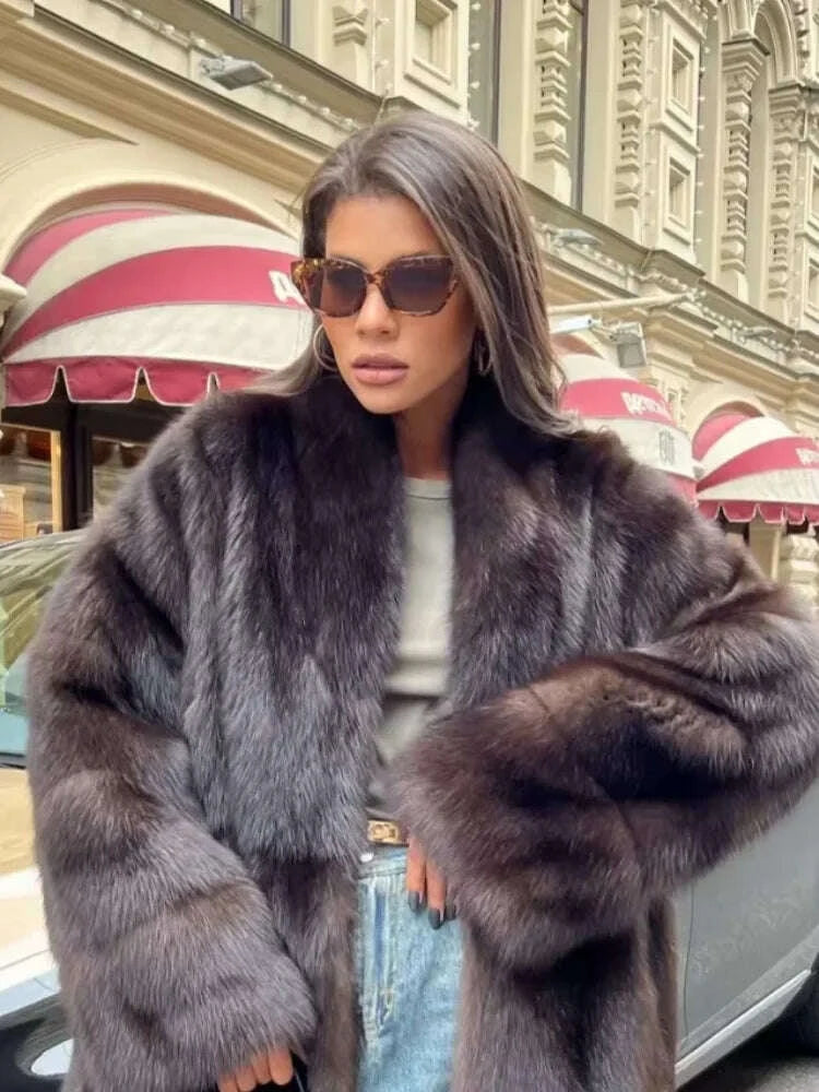 KIMLUD, Women Thick Faux Fur Coat Lapel Hidden Button Loose elegant lady Outerwear 2025 Fashion Female Street Commute Overcoat New, KIMLUD Womens Clothes