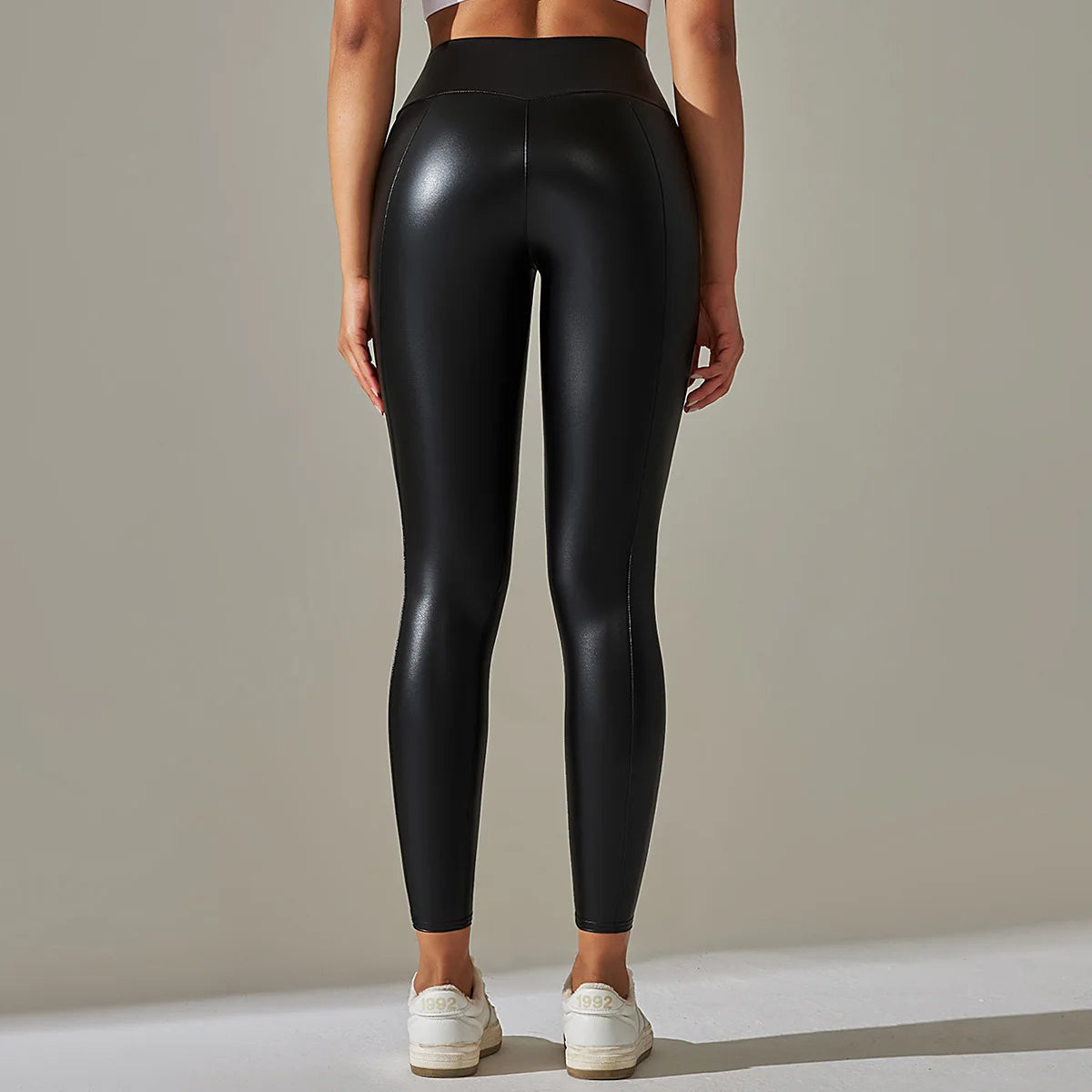 Women's New Elastic Bright PU Patchwork Leather Pants Colorful High Waist Tight Fit Hip Up Outwear Sexy Stretch Yoga Leggings