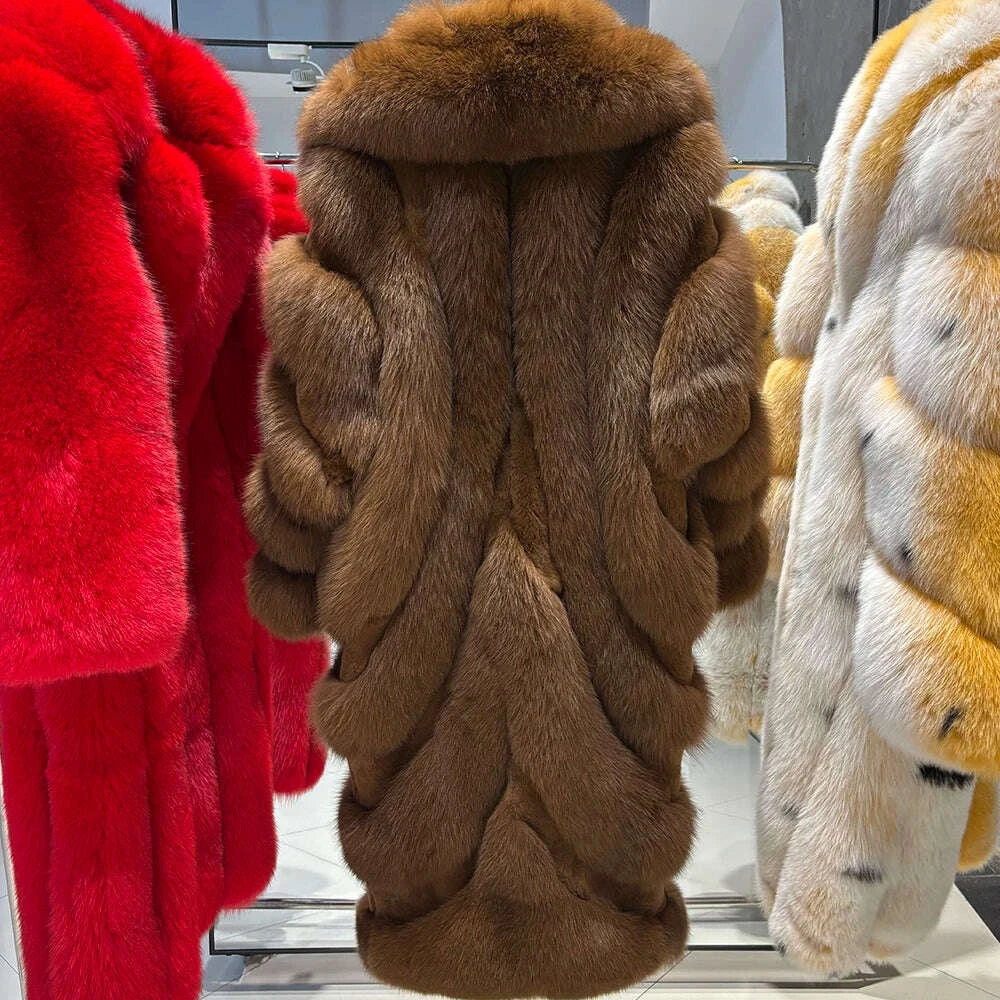 KIMLUD, YOLOAgain 2025 Winter Warm Luxury Real Fox Fur Coat Women Pink Fox Fur Jacket Long, KIMLUD Womens Clothes