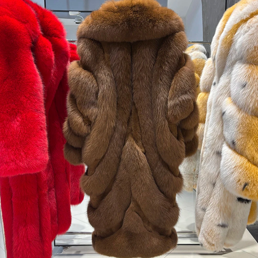 YOLOAgain Real Fox Fur Jacket For Women Luxury Natural Fox Fur Coat Winter Outerwear