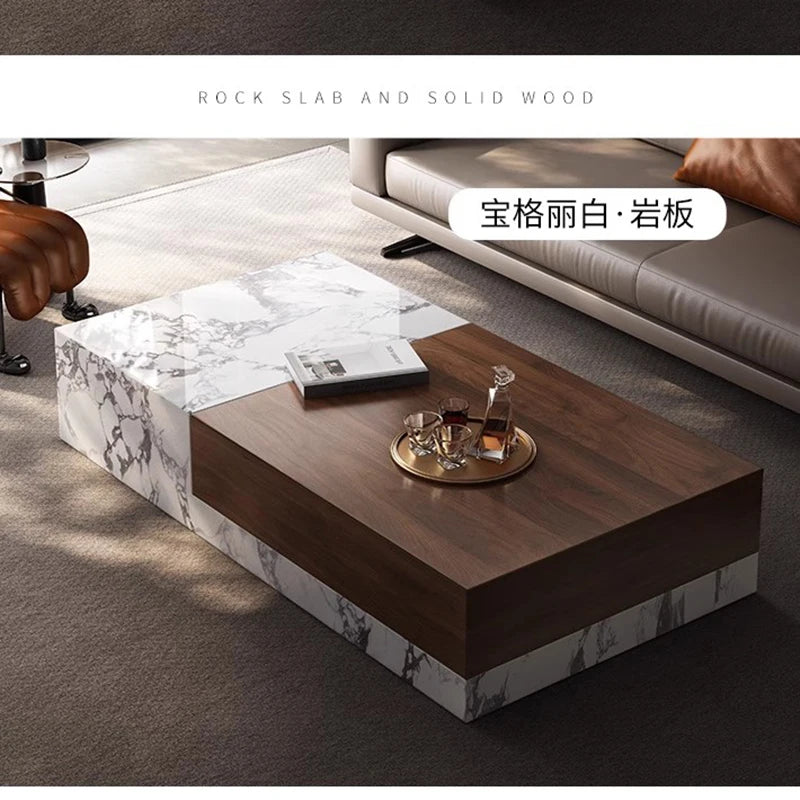 Nordic Minimalist Coffee Table With Walnut Top — Ivory | KIMLUD