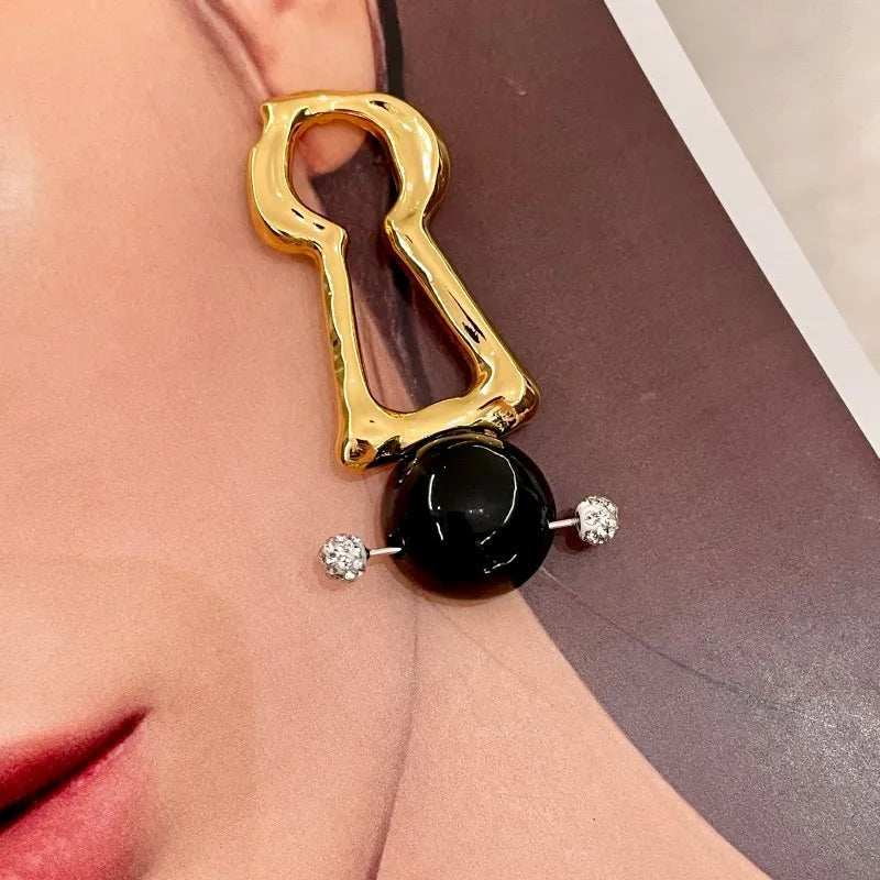 Asymmetrical Earrings Hollow Out Simulated Pearl — Pearl White | KIMLUD
