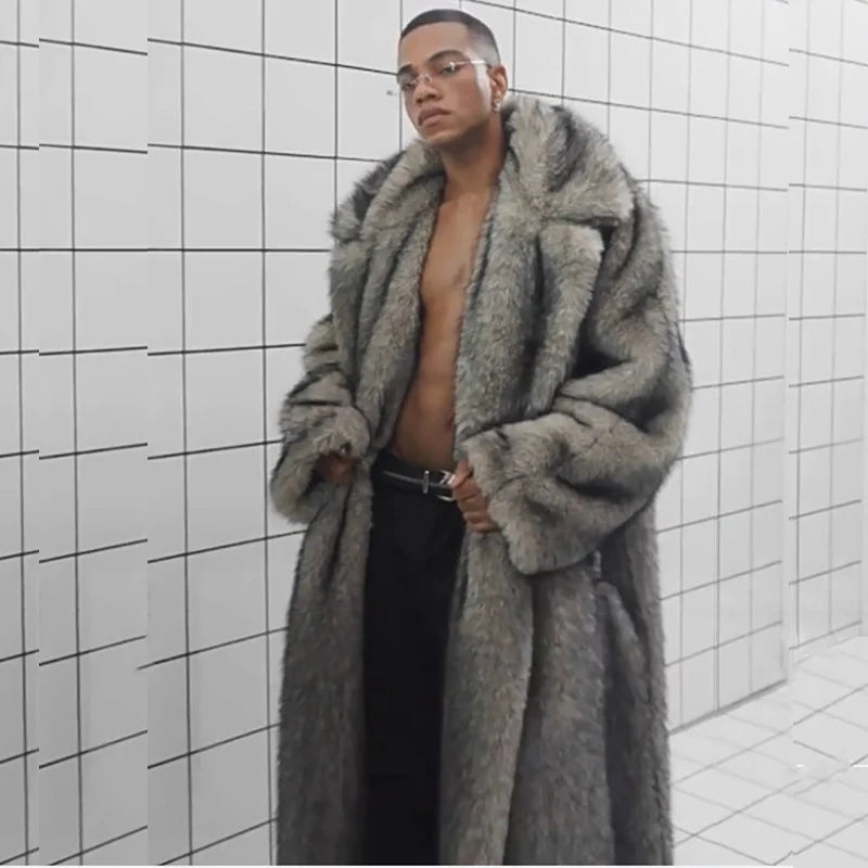 Men's Fur Coat – Fox Fur Lapels – Long Overcoat | KIMLUD