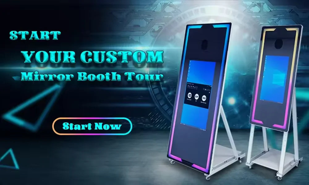 Magic Mirror Photo Booth Portable Touch Screen Mirror Photo Booth Machine with Square Light For Wedding Party Activity