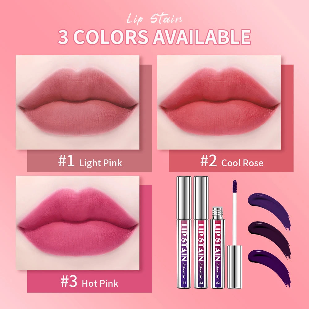 Lip Stain Blading Peel Off and Reveal Kit Long Lasting 3pcs Rose Waterproof Pink Lip Tint Transfer Proof Natural Lip Stain Kit