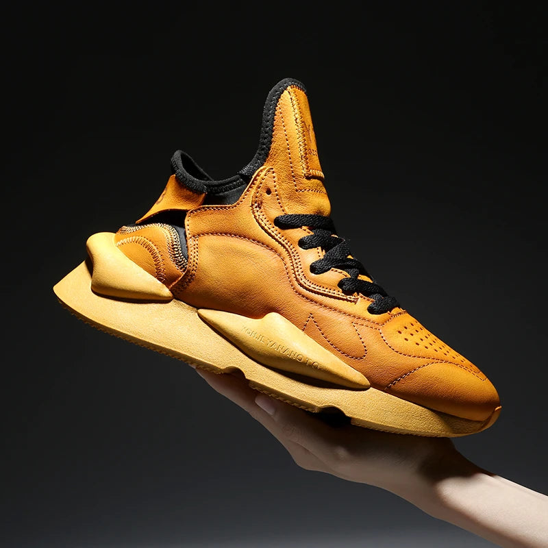 Calf Leather Casual Sneakers Round-Toe — Honey Tan | KIMLUD